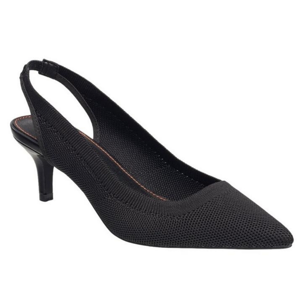 French Connection Black Knit Pointed Slingback Kitten Heel